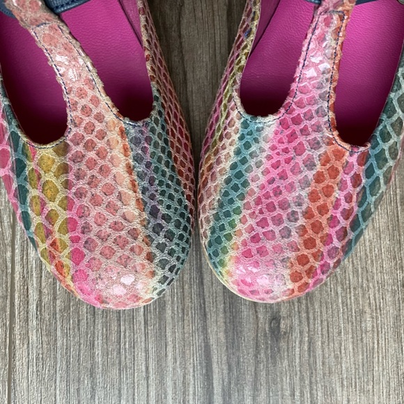 Chanii B Multi Coloured Snake Leather Mary Jane Flat Shoe Rainbow Unicorn 7 - Picture 2 of 9